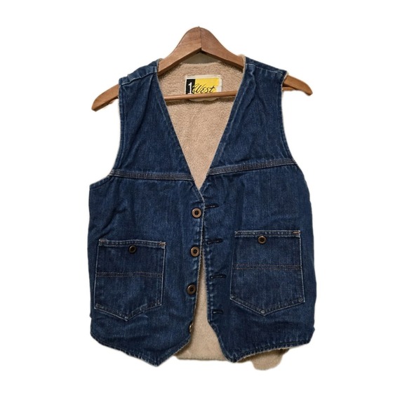 sherpa adventure gear Other - Mens‎ 70s 80s Vintage Denim Vest Faux Sherpa Lined Blue Size Small Western